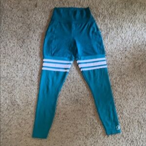 Bombshell Sportswear Blue and White Leggings with Sporty Stripes